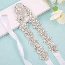 1pc Luxurious Handmade Rhinestone & Beaded Bridal Belt, Waistband, Waist Cincher For Wedding, Party Tiaras. Valentine's Day Accessories - White - View 5