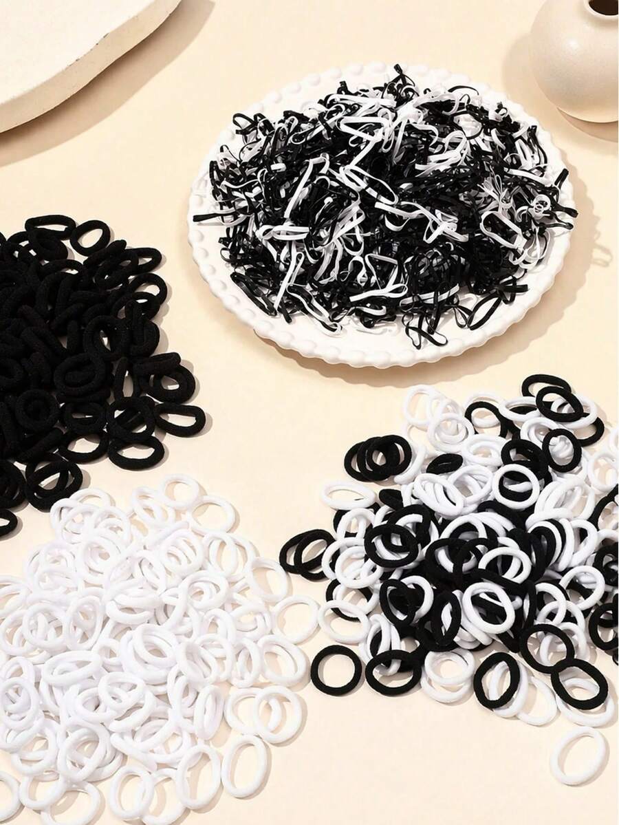 700 buah Karet Rambut Sekali Pakai Hitam Putih untuk Anak Perempuan, Ikat Rambut Elastisitas Tinggi yang Tidak Merusak, Cocok untuk Pemakaian Sehari-hari - MultiWarna - View 1