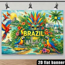 1pc Brazil Rio Carnival Theme Banner, Polyester Material, Suitable For Birthday, Brazil Festival Party, Sports Event Viewing Party, Indoor/Outdoor Decoration, Home Decor, Garden, Yard Decoration And General Theme - A - View 3