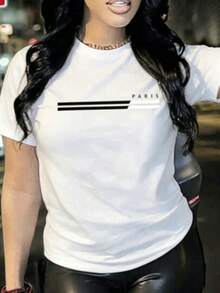 Casual Crew Neck T-Shirt - 100% Cotton - Paris Flag Print - Streetwear Style | Perfect Gift | Machine Washable | Comfortable In All Seasons | - 白色 - 查看 9