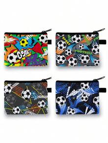 Colorful Red/Blue/Black Football Dinosaur Print Coin Purse - Casual Style, Made Of Polyester - Multicolor - View 3