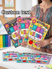 1pc Customized Teacher Name Whiteboard, Colorful Graffiti Rainbow Apple Floral Decor Whiteboard, Teacher Appreciation Gift, Back To School Gift, Classroom Whiteboard, Teacher Gift, Elementary Teacher Year-End Gift, Classroom Essential - Multicolor - View 2