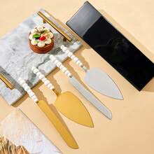 1 Set Stainless Steel Cake Server And Cutting Tools With Unique Ceramic Handles, Elegant Baking Utensils Including Pizza Server, Cake Scraper And Fork, Suitable For Wedding, Birthday, Party, Thanksgiving, Father's Day, Mother's Day And Other Occasions, Multi-Functional Kitchenware - White - View 3