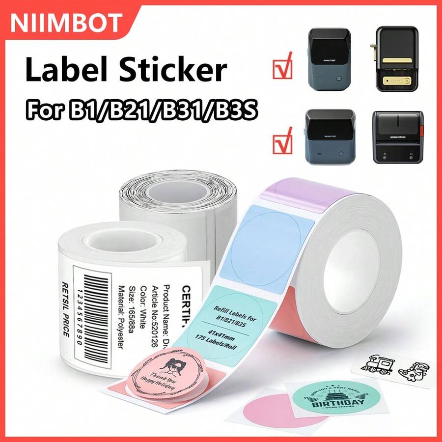 Label Termal Niimbot Pita Putih/Warna/Transparan Perekat Sendiri Kertas Label Stiker Printer untuk Printer Termal Portabel Mini Niimbot B1/B21/B2 - 1 Set - View 1
