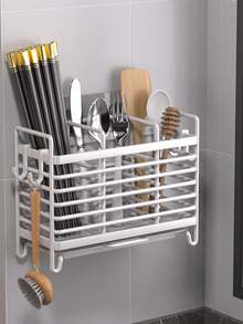 1pc 2/3 Slot Stainless Steel Chopstick Holder With Drip Tray, Durable Utensil Drying Rack, Practical Storage Organizer, Suitable For Home And Dorm, Sturdy Functional Accessory, Keeps Kitchen Utensils Neat And Dry - Multicolor - View 16