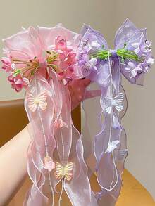 1pc Children's Hair Accessory Spring Fresh Small Bow Hair Clip For Girls, Sweet Orchid Hairband And Forest Style Pearl Tassel Hair Accessory (Slight Color Difference Between Actual Product And Image) - Mixed color - View 12