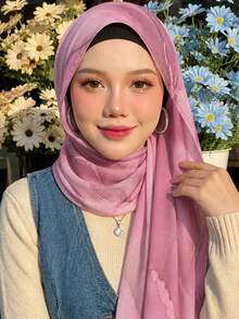1pc Women's Fashion Bohemian Style Digital Print Long Scarf, Minimalist Lightweight Design, Suitable For Daily Wear, Outings And Gatherings - Pink - View 3