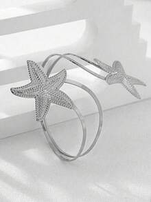 1pc Minimalist Fashionable Versatile Ocean Style Starfish Arm Cuff - Silver - View 2