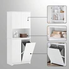 SoBuy Bathroom Tall Cabinet With 2 Laundry Baskets, White, 70 Cm Width X 37 Cm Depth X 170 Cm Height. Home Decor For Bathroom, Bathroom Organizer, Bathroom Accessories For Summer Bathroom - 白色 - 查看 4