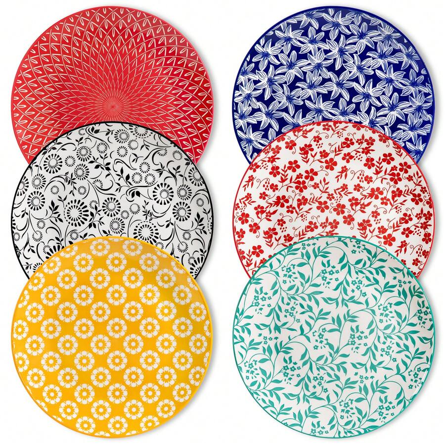 vancasso Multicolor Porcelain Plate, 6-Piece Ceramic Dinnerware, Poreclain Dinner Plate, Round, Sevice For 6, 26cm - Multicolor - View 1