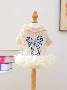 PETCIRCLE 1pc Pet Clothes Dog Cat Outfit Cute Pet Spring Summer Multi-Layer Mesh Tutu Dress Blue Bow Tulle Skirt - Multicolor - View 4