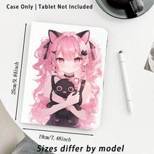 卡通女孩抱小貓圖案 1 件翻蓋式桌面平板保護殼，附筆槽，適用於 Honor 8/9/10/X8/X8A/X9/X8Pro/X9Pro/X9A/Matepad Pro/Matepad SE 11/Matepad 11/Apple 10th Gen/11 2025 (A16) 及 A9 等熱門機型 - 款式10 - 查看 5