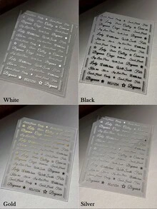 4pcs/Set Black White Gold Silver Cursive Letter Nail Art Stickers, For DIY Manicure Decoration - Multicolor - View 5