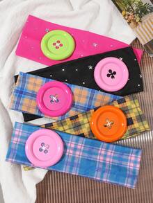 One-Piece Solid Color Soft Large Button Headband, Comfortable To Wear, Won't Scratch Hair Or Constrict The Head, Won't Damage Hair, Unique And Niche Design, Korean Sweet Style, French Retro Style, Girly Look, Perfect For Dates, Shopping, Vacations, And Travel. Summer Hair Accessories - Multicolor - View 4