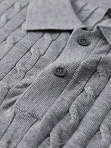 Men's Cable Knit Slim Fit Regular Shoulder Polo Collar Short Sleeve - Grey - View 8