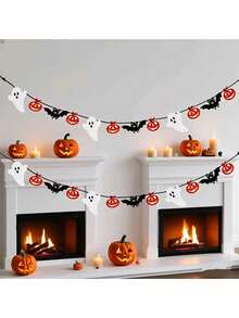 Ghirlandă banner din pâslă de Halloween 5/1 buc, decor suspendat tip bunting cu model de fantomă, bârfă și dovac, decor de sărbătoare pentru fundal de șemineu, perete și fereastră, recuzită decorativă pentru petreceri la interior și exterior - Stiluri multiple - Vizualizare 6