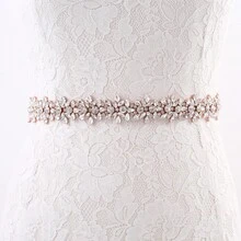 1pc Luxury Bridal Handmade Rhinestone Beaded Waist Belt Sash For Wedding Party - Rose Gold Applique+Organza Navy Ribbon - View 3