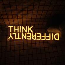 1pc Warm White LED Neon Light "Think Differently", USB Powered Plastic Wall Mount, Button Control | Suitable For Home, Factory Direct, Customizable, Low Voltage , Glass Sticker Accessory, Unbreakable Base, No Overheating - 暖白光 - 查看 3