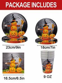 80/60/50/40pcs Halloween Paper Plates And Napkins Set, Disposable Dessert Plates And Napkins, Halloween Theme Birthday Party Decorations, Serves 10 People (Pumpkin Design) - Multicolor - View 2
