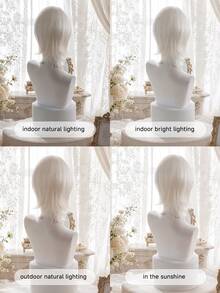 alicegarden 12 Inch Synthetic Short Wavy Wig, Natural Straight Hair Style, Stunning Platinum Blonde, Middle Part Design, Perfect For Women's Daily Wear, Party, Cosplay, Natural And Durable Wig Gift, Halloween - Gold - View 10