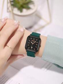Jam Tangan Quartz Kalender Minimalis Fashion Wanita Merek Rebirth 1 buah dengan Tali Silikon, Cocok untuk Dekorasi Sehari-hari - Hijau - View 5