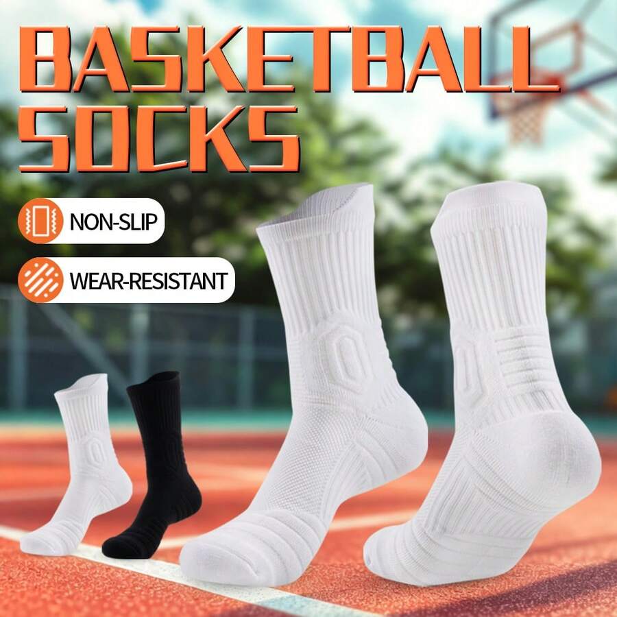 1 Pair New Style Mid-Calf Basketball Sports Socks - Basketball/Running/Soccer/Marathon/Cycling, Anti-Slip & Durable, Unisex - Multicolor - View 1