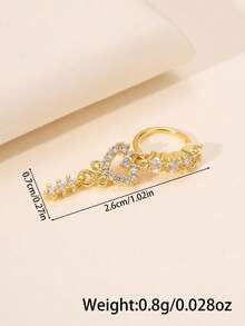 1pc Elegant Copper Zirconia Gold-Plated Long Heart-Shaped Perforated Nose Ring, Suitable For Women, Valentine's Day, Christmas, Halloween, Birthday Gift, Bar, Party, Daily Wear Jewelry - Yellow Gold - View 3