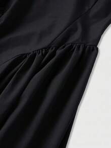 Elegant Casual Daily Commute Date Romantic Square Neck Dress - Black - View 10