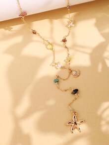 1pc Ocean Vacation Style Shell & Starfish Beaded Pendant Necklace, Colorful Beaded Long Y-Shape Sweater Chain, Suitable For Daily Wear & Beach Vacation (Beads Randomly Assorted) - Multicolor - View 5
