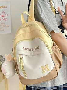 1/5pcs Cute Travel Student Backpack, Solid Light Blue With Cartoon Pattern, Lightweight Polyester Fabric, All-Season Casual Style, Unisex For Adults, Suitable For Daily Commute, Outdoor Travel And Sightseeing - Multiple Styles - View 8