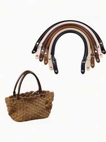 1/2Pcs Vintage PU Round Handheld Strap With Button,Women's Bag Handle&Shoulder Strap Bag Accessories DIY Replacement Handbag Strap Shoulder Bag Handle - Multicolor - View 4