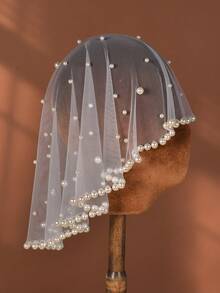 Blush Veil Short Pearl Blush Full Face Bridal Veil - Multicolor - View 10