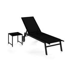 Patio Chaise Lounge Set Of 2 Fabric Lounger Chair With Tempered Glass Coffee Table Adjustable Backrest & Wheels Outdoor Lounge Reclining Chair For Backyard Poolside - Black - View 9