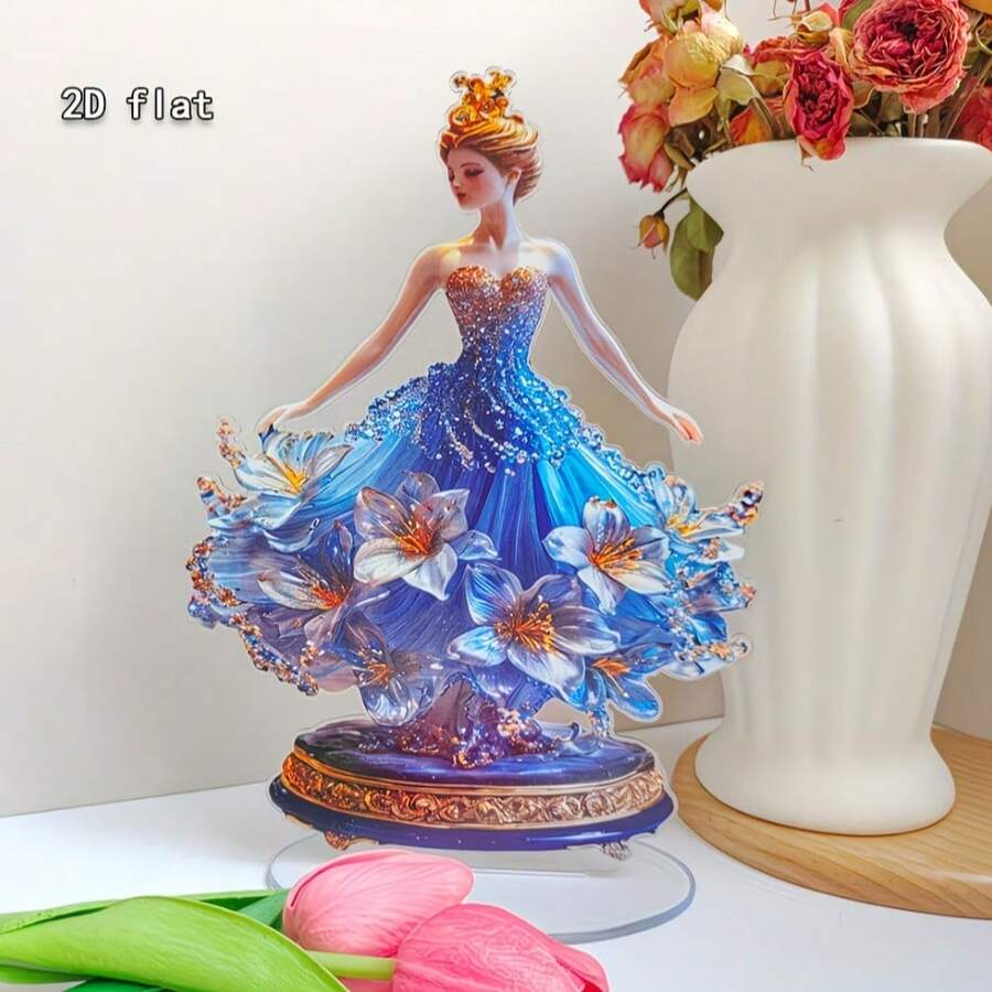 1pc 2D Flat Desktop Decoration, Ballet Girl Pattern With Floral Hem, Dance Theme Acrylic Stand - Unique And Creative Gift, Desktop Decor, Home Office Desk Display, Suitable For Holiday Celebration, Holiday Decoration - A - View 1