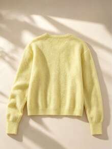 Q Cardigan Rajut Kuning Baru Musim Gugur/Dingin Wanita Leher Bulat Kancing Tunggal Longgar Lembut Pendek Jaket Sweater - Kuning - View 6