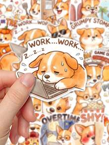 Waterproof Cute Corgi Stickers 50Pcs, Cartoon Welsh Puppy Vacation Funny Text Vinyl Decals For Bottle Notebook Skate DIY Craft, Back To School - Multicolor - View 2