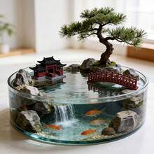 中式庭院小橋微景觀魚缸裝飾古建築擺件，迷你庭院裝飾品 - 彩色 - 查看 7