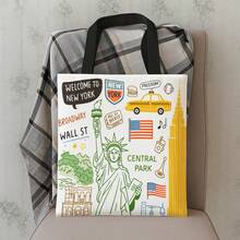 1pc Women's Vintage New York Tote Bag - Suitable For Japanese And Korean Style Series, Adjustable Shoulder Strap And Tassel Hem, Large Capacity Reusable Bag With Wrist Strap, Hand Washable Iconic New York Design, Suitable For Travel, Shopping, Daily Hand Carry - Multicolor - View 5