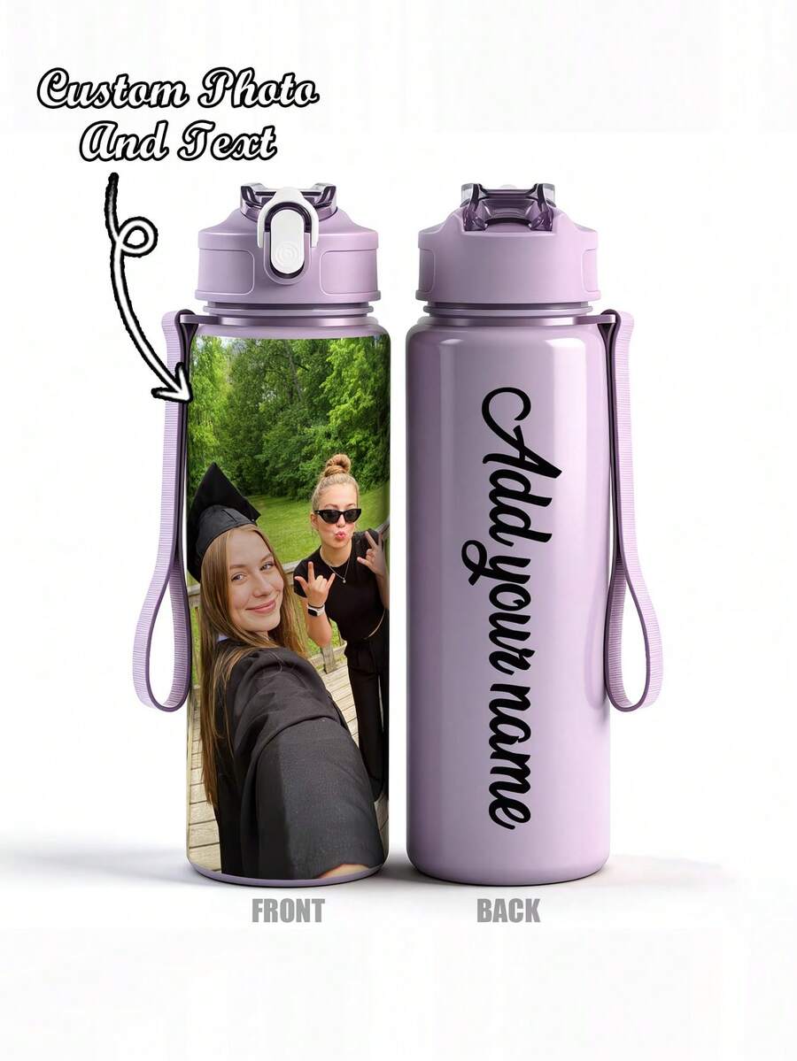 Personalized Custom Name Pattern Water Bottle, Leak-Proof Sports Water Bottle, Graduation/Birthday/Back To School Gift, Gift For Sisters, Classmates, Friends, Suitable For Outdoor Hiking, Cycling, Fitness, Teacher's Day Gift, Thanksgiving Gift