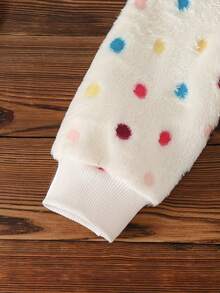 Young Girls' Autumn/Winter Cute Sweet Fuzzy Thermal Lined Warm Jacket, Colorful Polka Dot Front Zipper Design Hooded Coat, Skin-Friendly Soft - Apricot - View 6