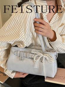 FEISTURE 1個復古肩帶裝飾腋下包，PU材質，附吊飾，適合日常出遊、約會、通勤 - 藍色 - 查看 4