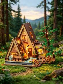 Adult Forest Treehouse/Wooden House Building Block Set, High-End Modular Construction Set, Designed With A Charming Nature Theme, This Wooden House Model Provides A Stress-Relieving Building Process And Can Also Serve As An Eye-Catching Bedroom Decoration, Suitable For Solo Relaxation Or Couple Interaction, A Thoughtful Personalized Gift - Multicolor - View 12