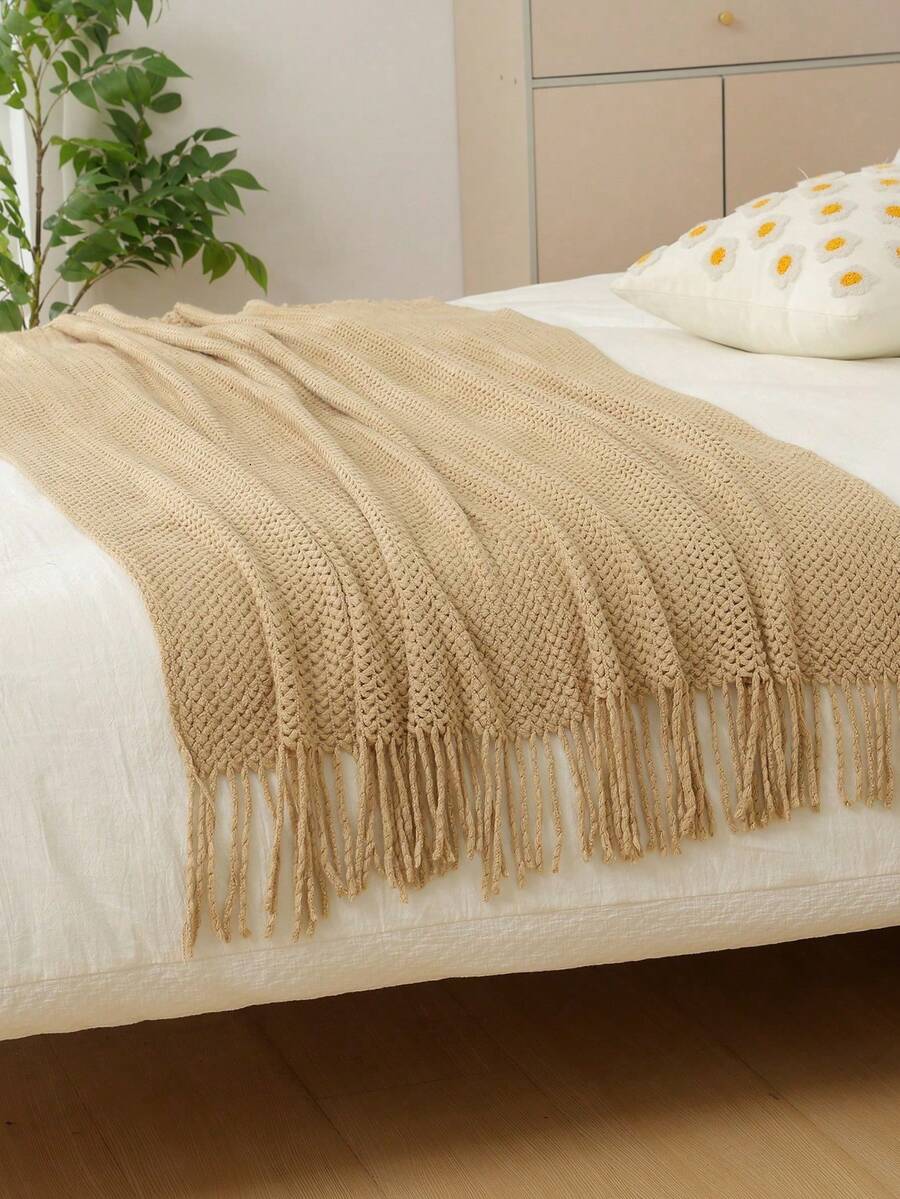 Spring/Summer Portable Knitted Throw Blanket, Air Conditioning Blanket, Nap Blanket For Camping And Travel - Brown - View 1