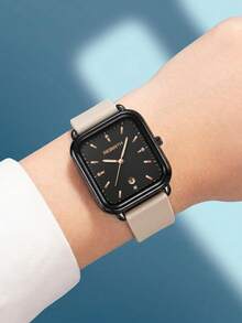 1 件 Rebirth Brand 女士硅胶表带石英手表带日历，简约时尚，适合日常佩戴 - 米色 - 查看 7