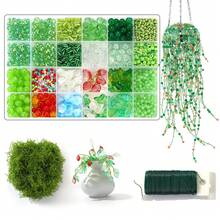 DIY 綠色植物珠飾吊飾套組，含珠子、苔蘚與金屬線，可製作迪斯可球植物吊籃，手工藝品，居家裝飾 - 綠色 - 查看 10