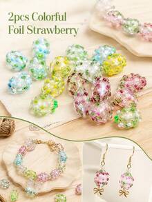 2pcs Cute Colorful Glass Strawberry Beads, Handmade DIY Jewelry Bracelet Pendant Decorative Loose Beads - Colorful Strawberry Beads - View 6