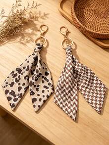 2pcs/Set Houndstooth Print Fabric Keychain Leopard Print Casual Bohemian Party Cute Street Style Zinc Alloy - Multicolor - View 1