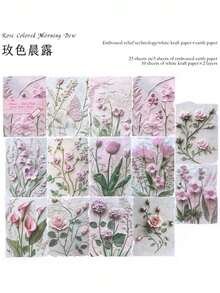 1/23 Sheets/Bag Aesthetic Green Plant Diary Base Paper Retro Flower Clipping Book Paper, DIY Handmade Account Decoration, Love Letter Clipping Materials, Embossed Flower Design, Art Album Planner Decoration, Suitable For Back To School - A - View 11