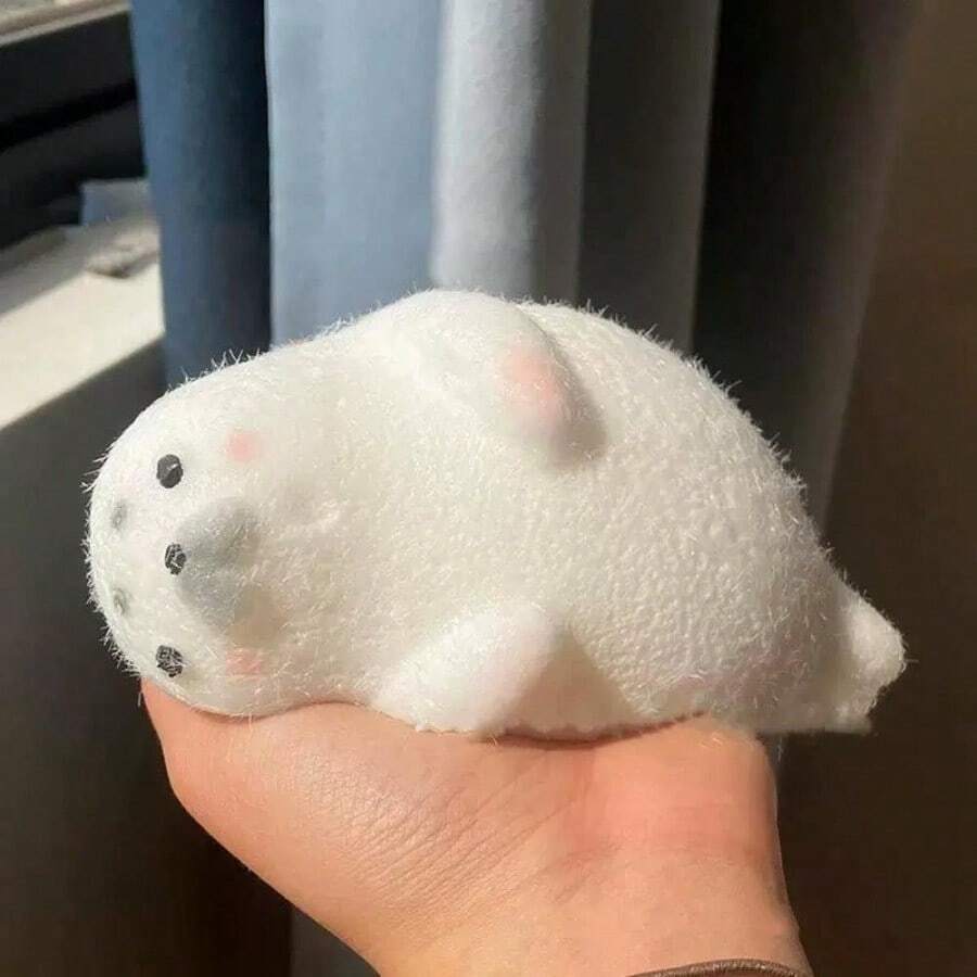 Cute Seal & Sea Lion Squishy Toy, Fluffy Slow Rising Fidget Toy, Lovely Stress Relief Plaything For Students - Simulation [ Plush Seal] Creamy White - View 1