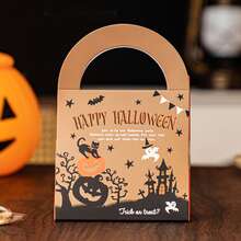 12pcs Halloween Handheld Paper Gift Boxes, Black Cat Pumpkin Ghost House Candy Gift Boxes, Suitable For Halloween Party Candy Gift Packaging, With Decorative Stickers - Multicolor - View 6